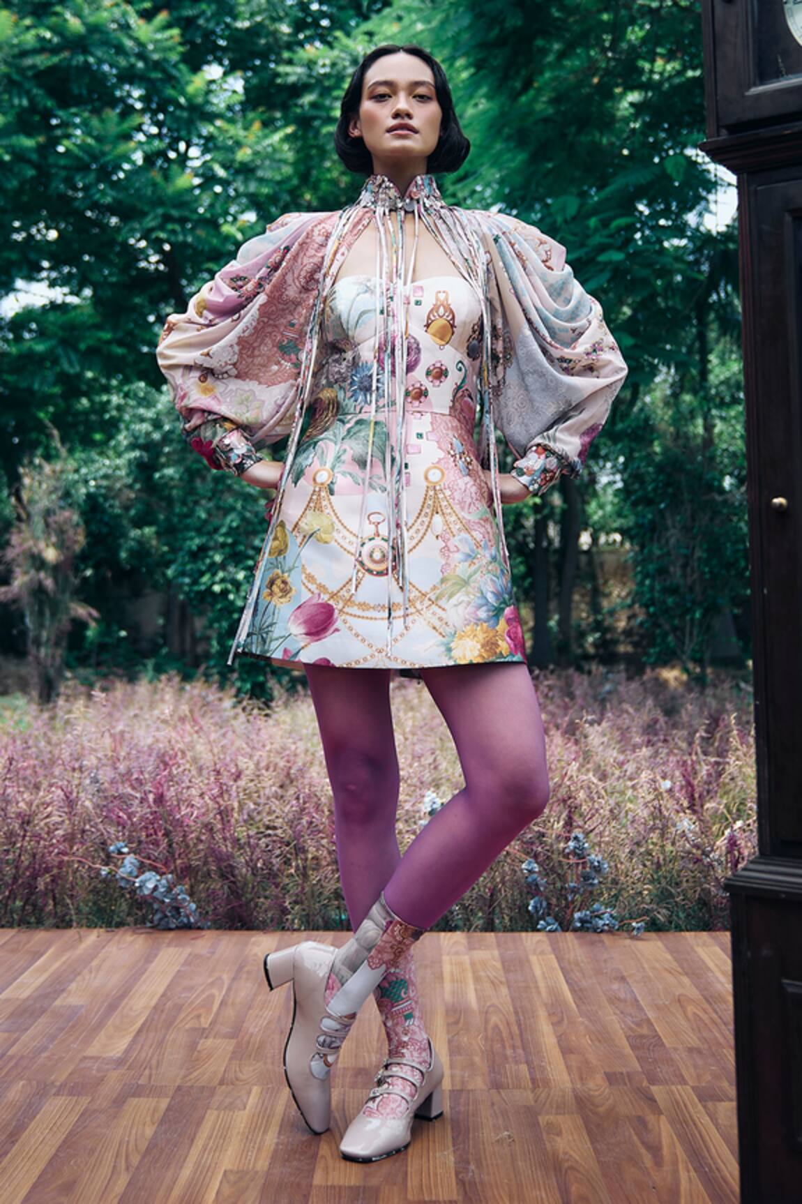 Pankaj & Nidhi Multicolor Abstract Floral Cape 