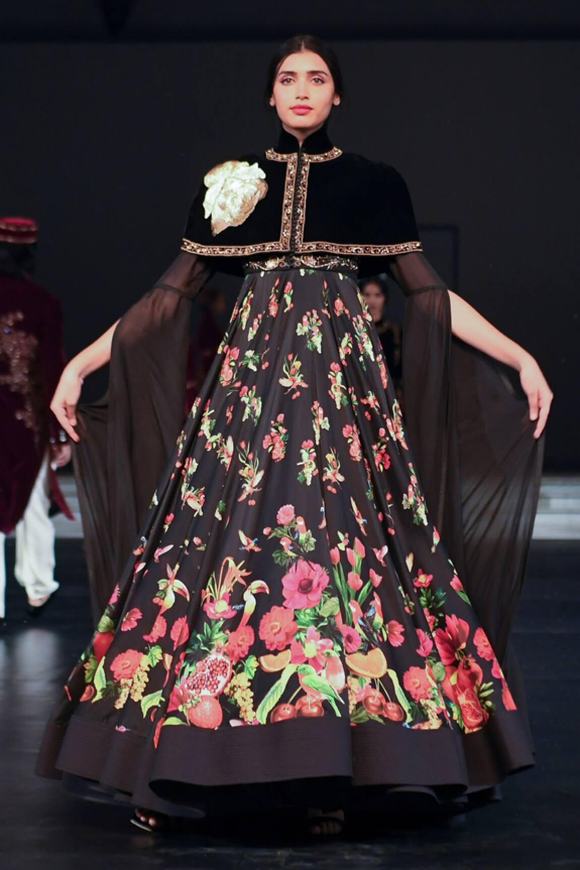 Rohit Bal Floral Print Anarkali Set With Cape 