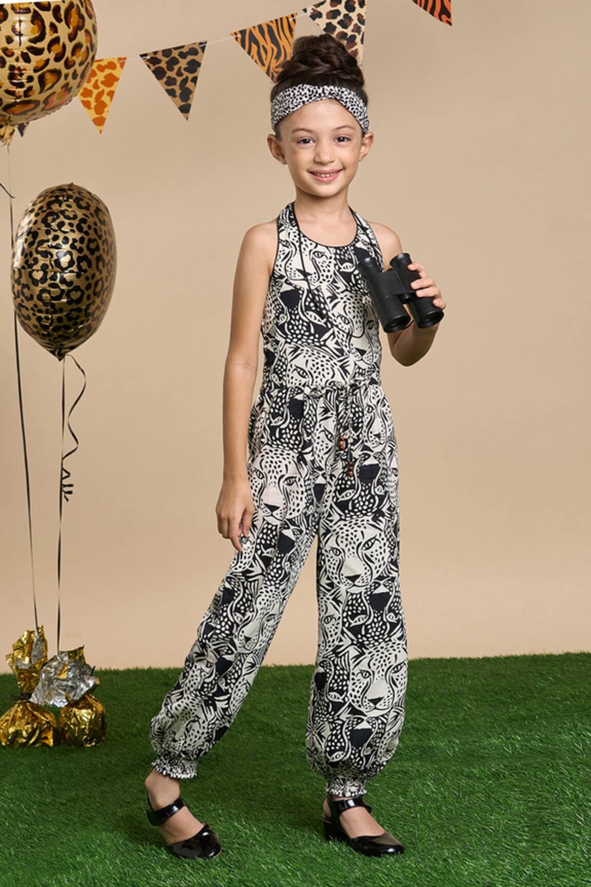 LIL DRAMA Leopard Gaze Print Jumpsuit & Hairband 