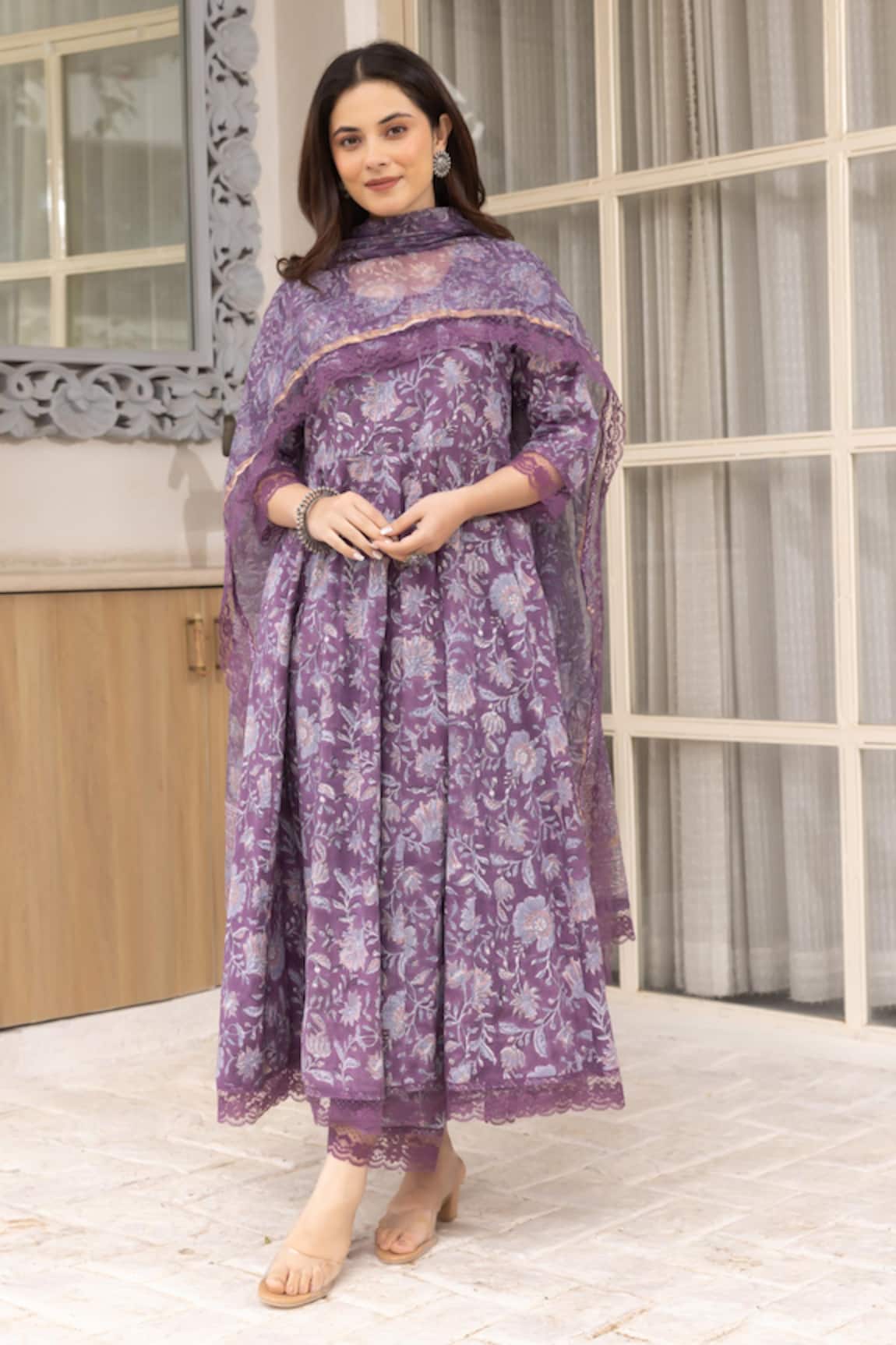 Asrumo Floral Jaal Anarkali Pant Set 