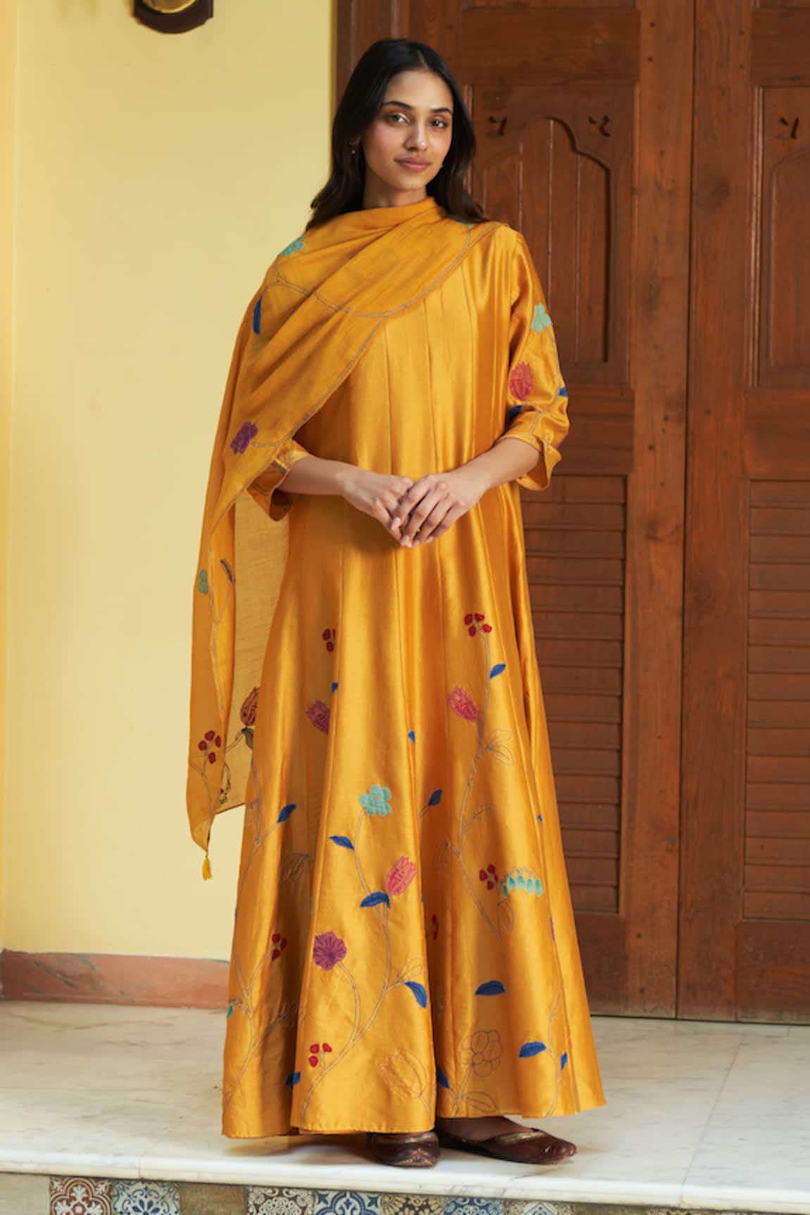 Vaayu Floral Applique Anarkali with Dupatta 