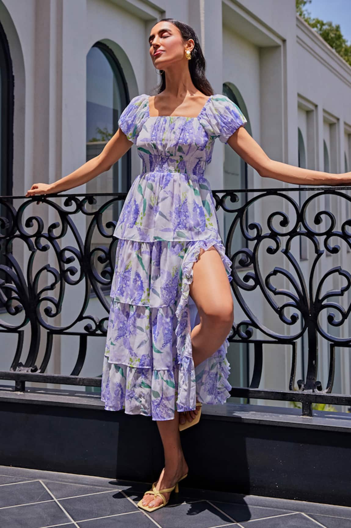 Kay Kay Watercolour Floral Print Tiered Dress