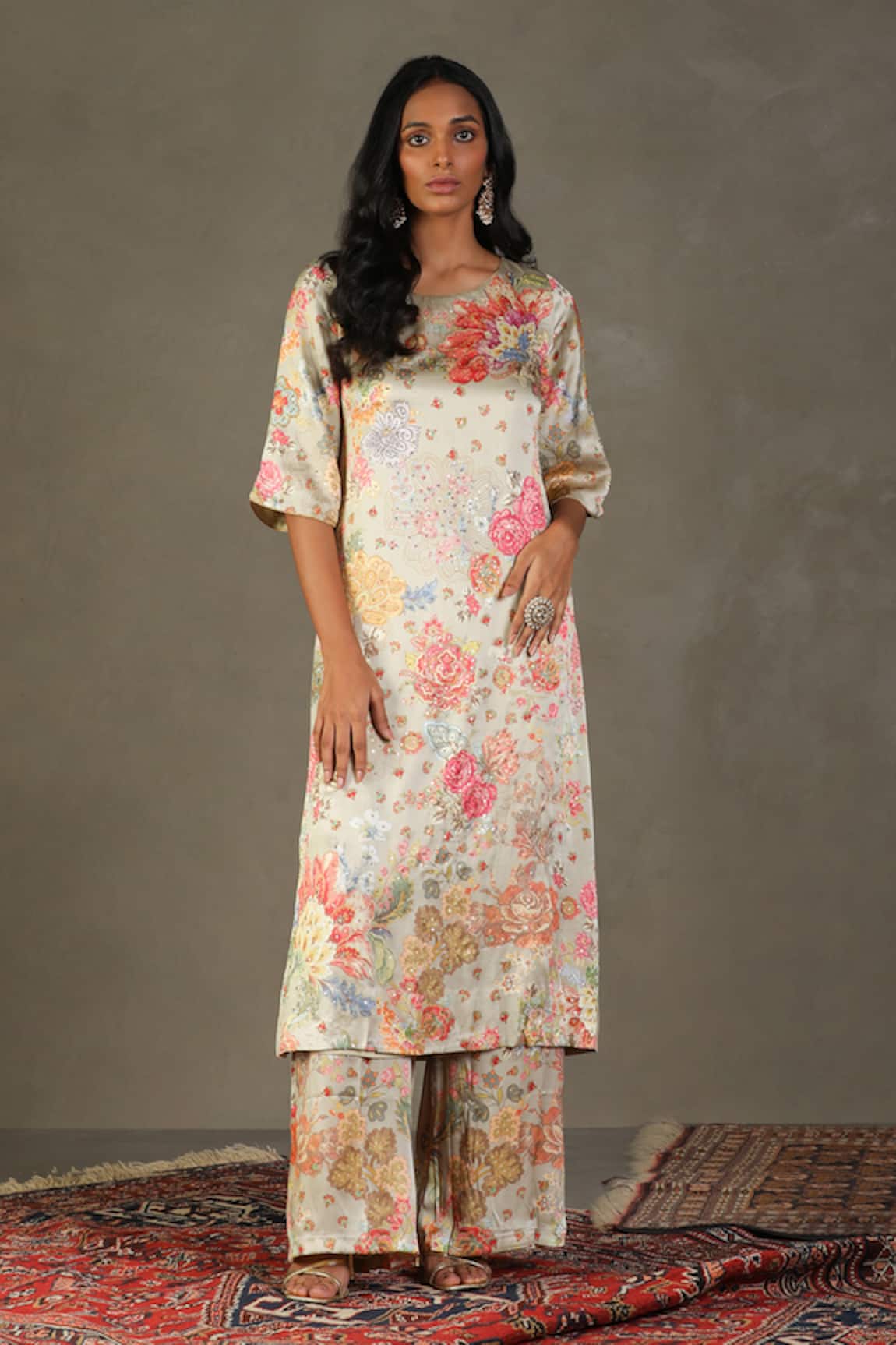 RI.Ritu Kumar Mint Green Wild Flower Print Kurta Set 