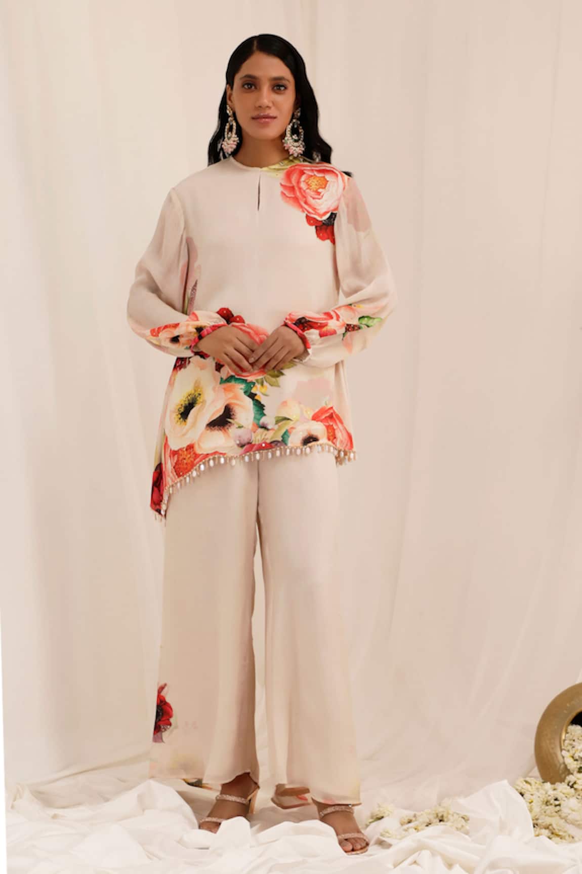 Surkh Syahi Gul Dasta Print Tunic & Palazzo Set 