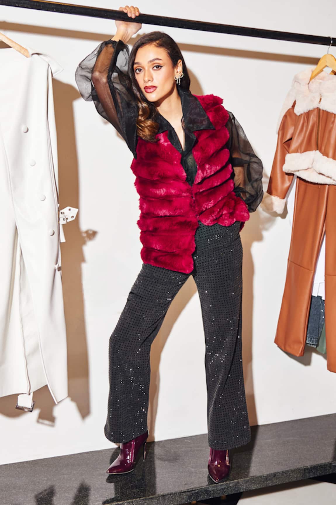 Kay Kay Maroon Faux Fur Jacket 