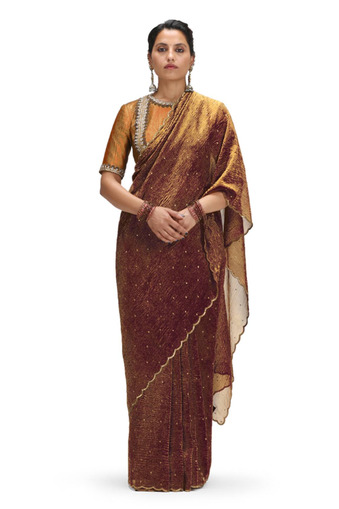 Mimamsaa Maroon Dhoop Chaon Metallic Saree Set