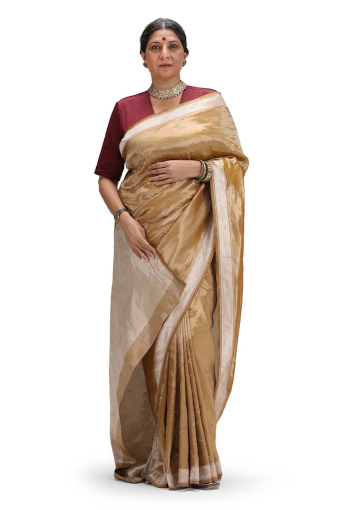 Mimamsaa Bronze Scallop Woven Border Saree Set