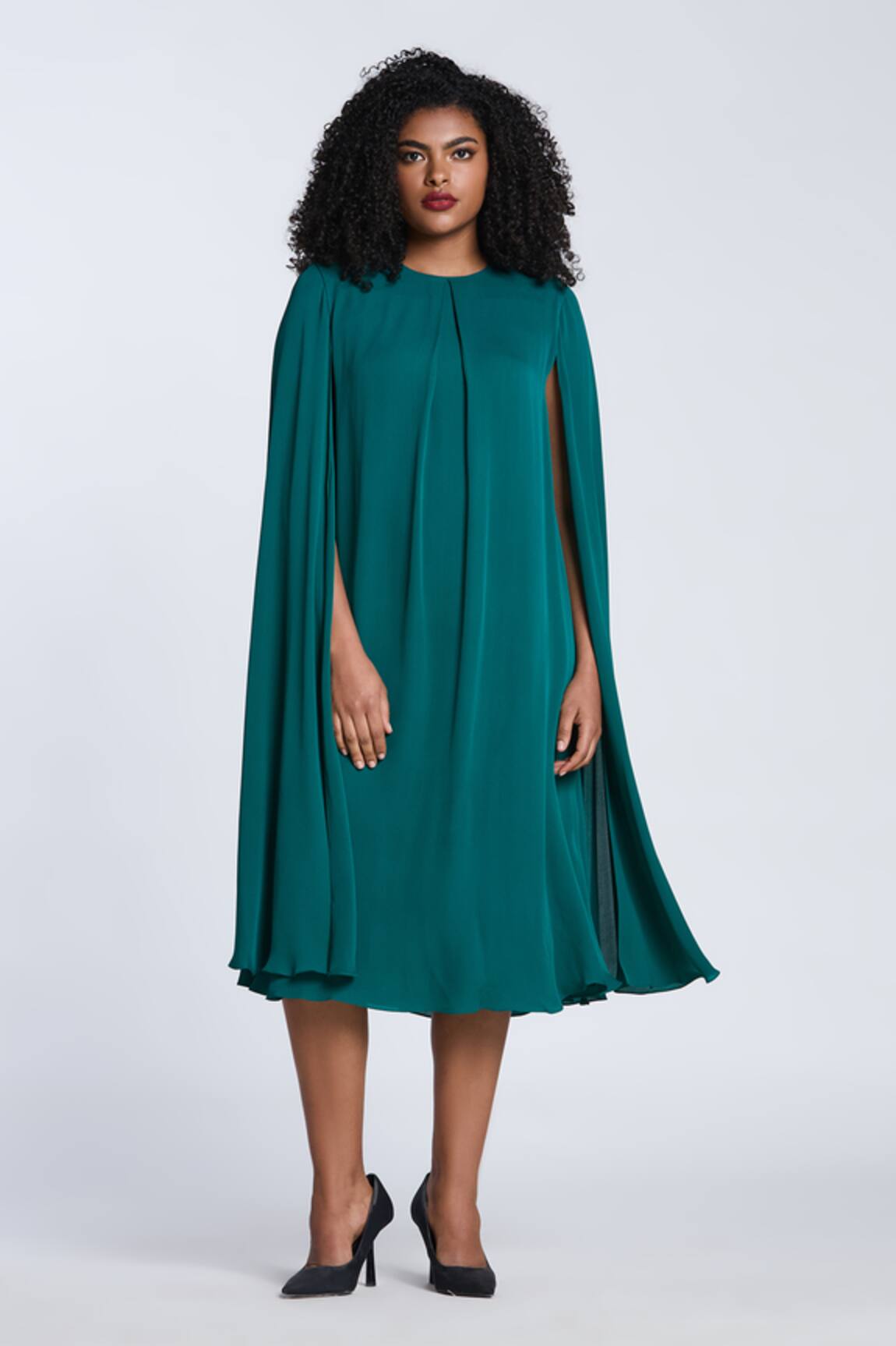 Gauri & Nainika Green Cape Sleeve Midi Dress 