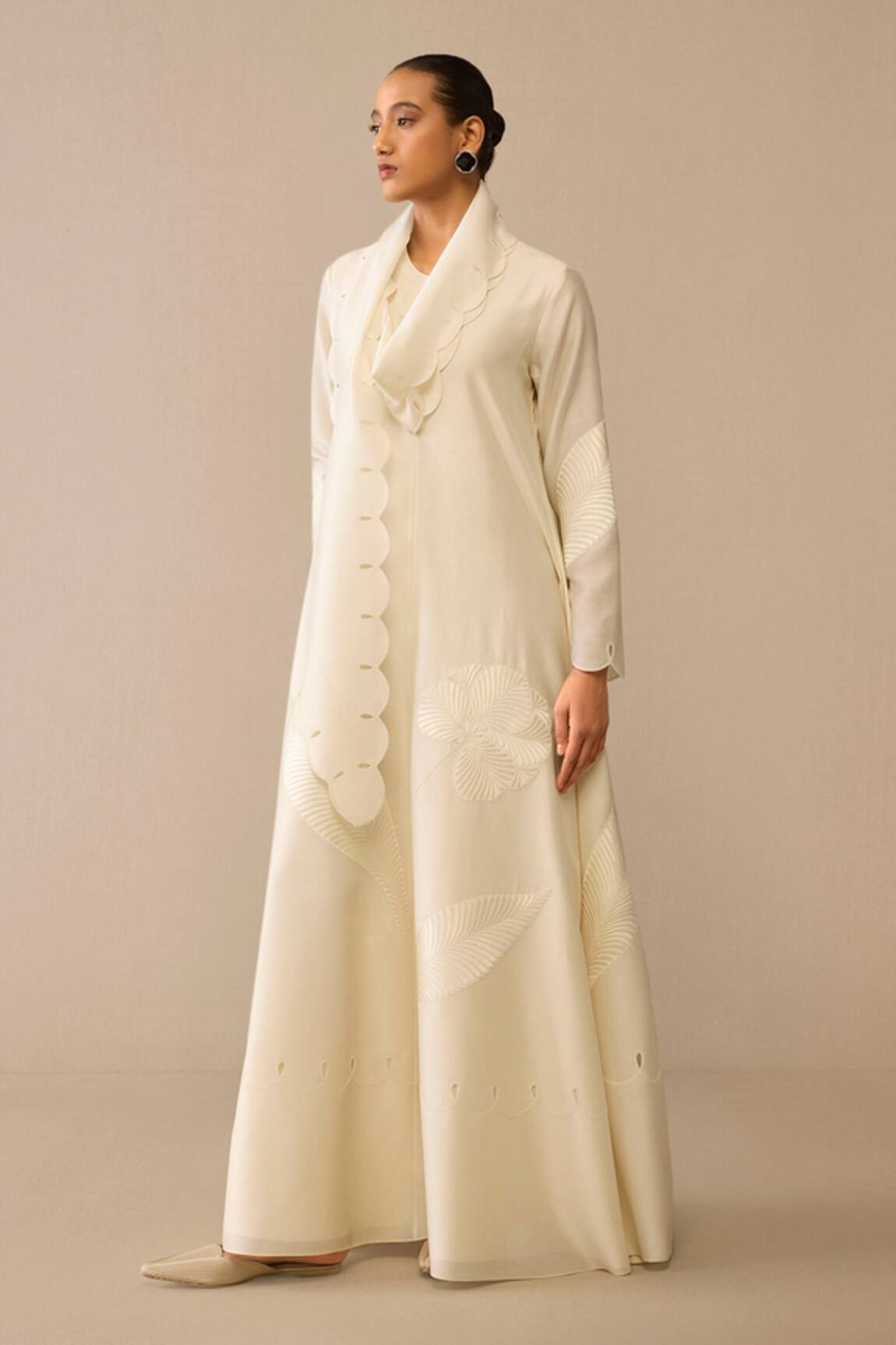 Ampm Ivory Resham Embroidered Maxi Dress 
