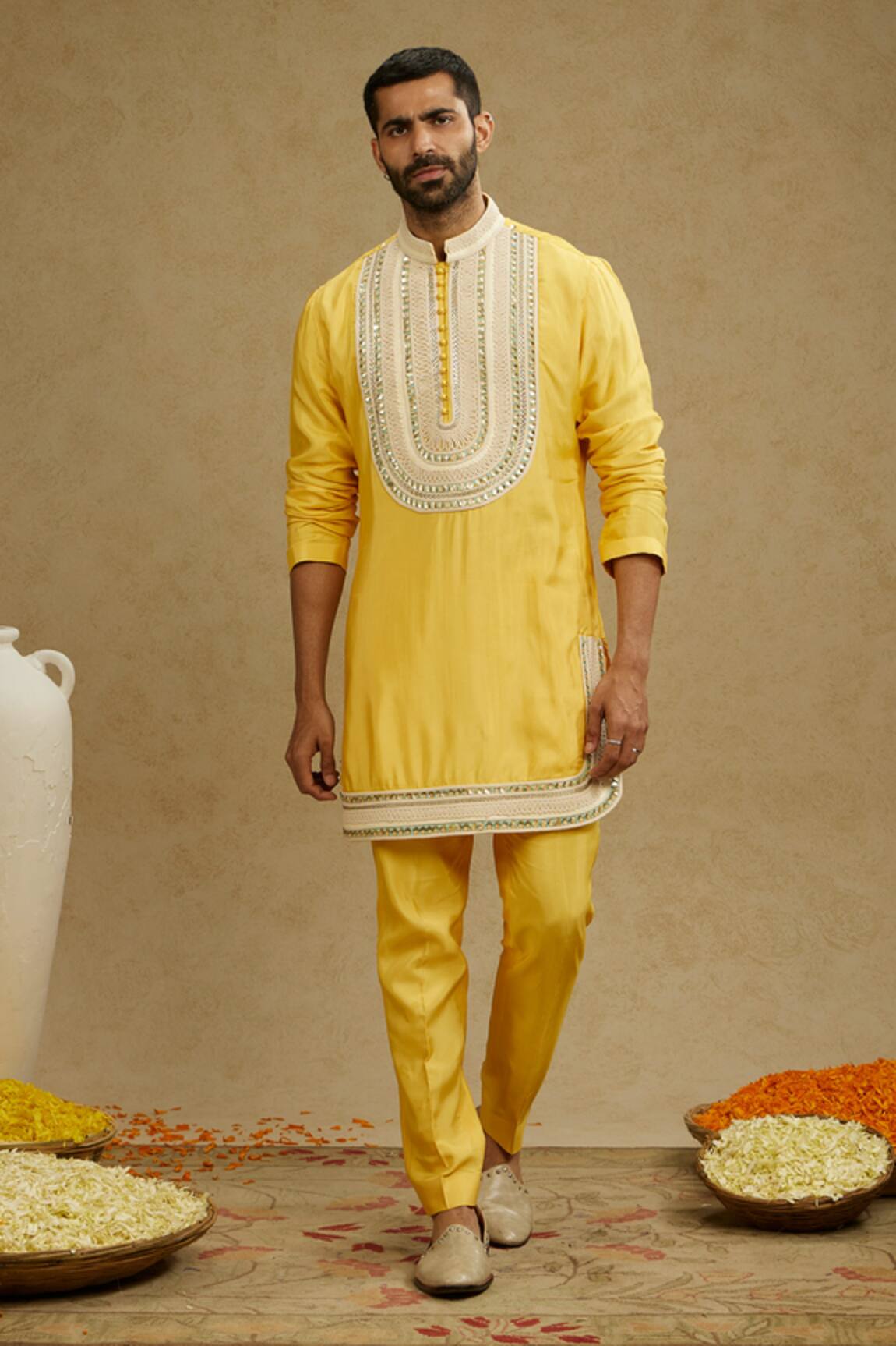 Sva By Sonam & Paras Modi Dori Embroidered Yellow Kurta Set 