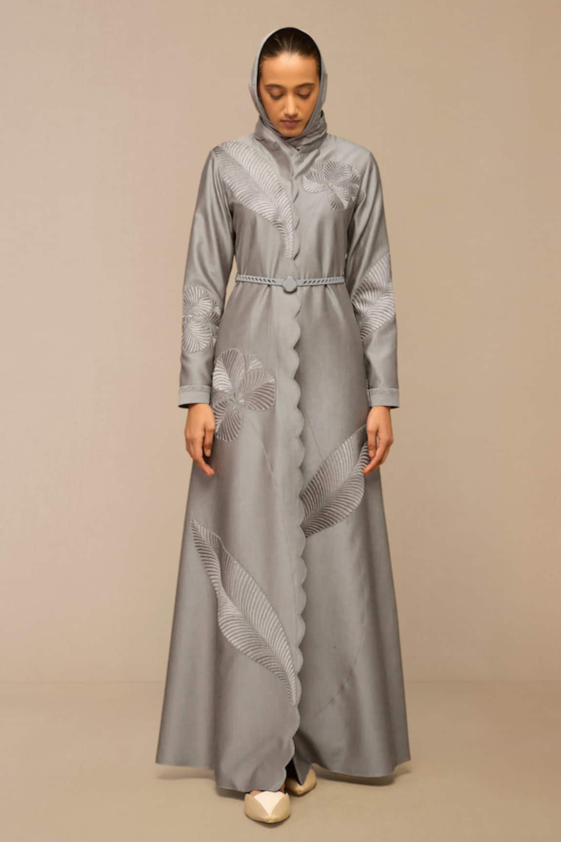 Ampm Grey Silk Plain Scarf 