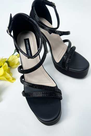 Shradha Hedau Footwear Couture Black Stone Embellished Strappy Heels 