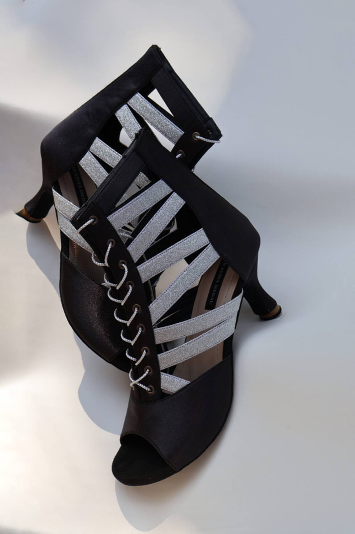 Shradha Hedau Footwear Couture Black Sparkle Strap Peep-Toe Boots 