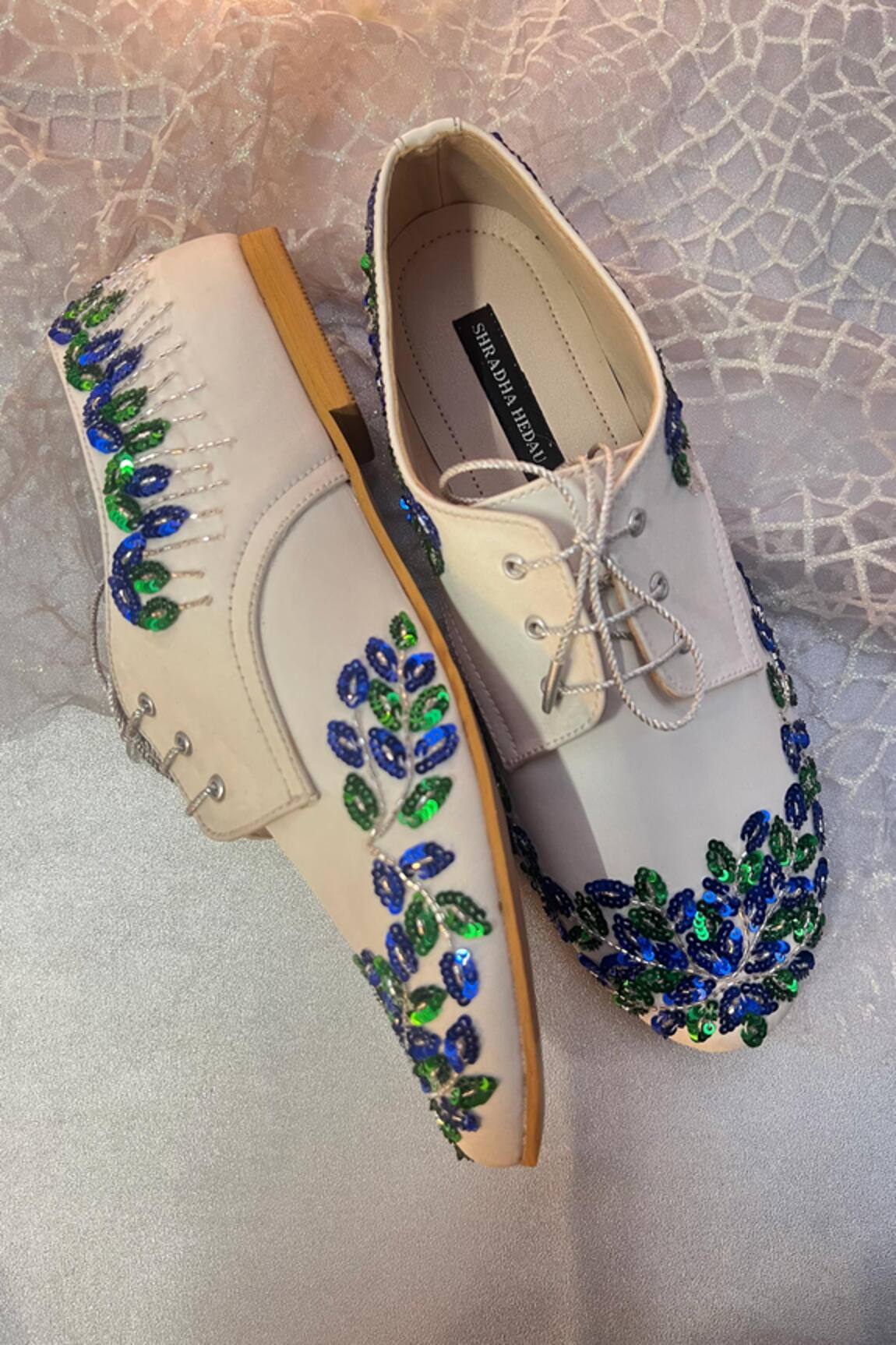 Shradha Hedau Footwear Couture Beige Sequin Embroidered Sneakers 