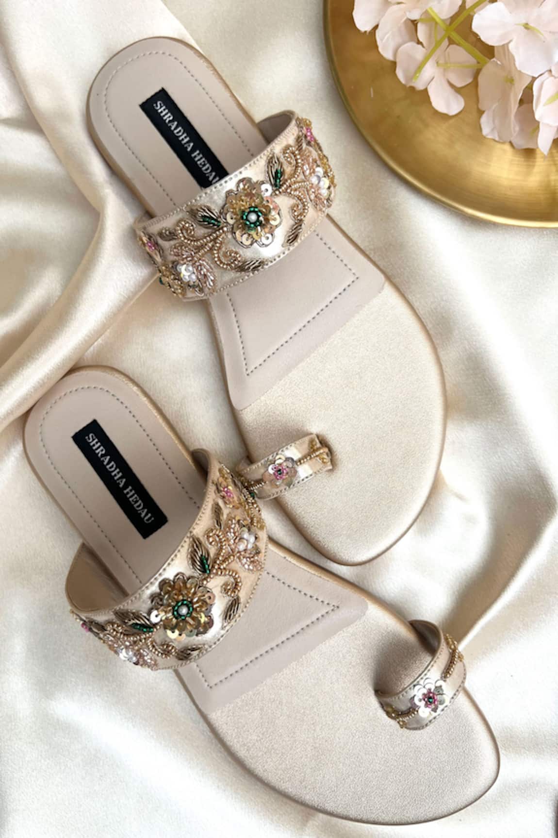 Shradha Hedau Footwear Couture Floral Vine Embroidered Kolhapuri Flats 