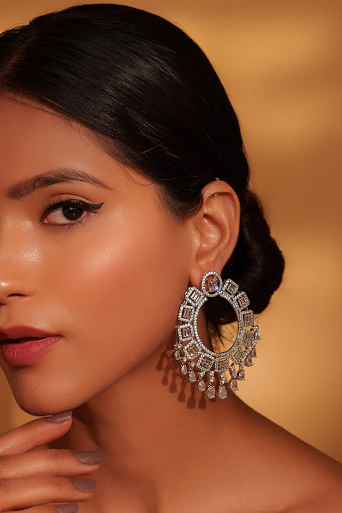 Zevar By Geeta Faux Diamond Stone Geometric Dangler Earrings 