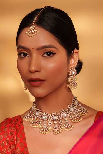 Zevar By Geeta Floret Cutwork Gold Jewellery Set 