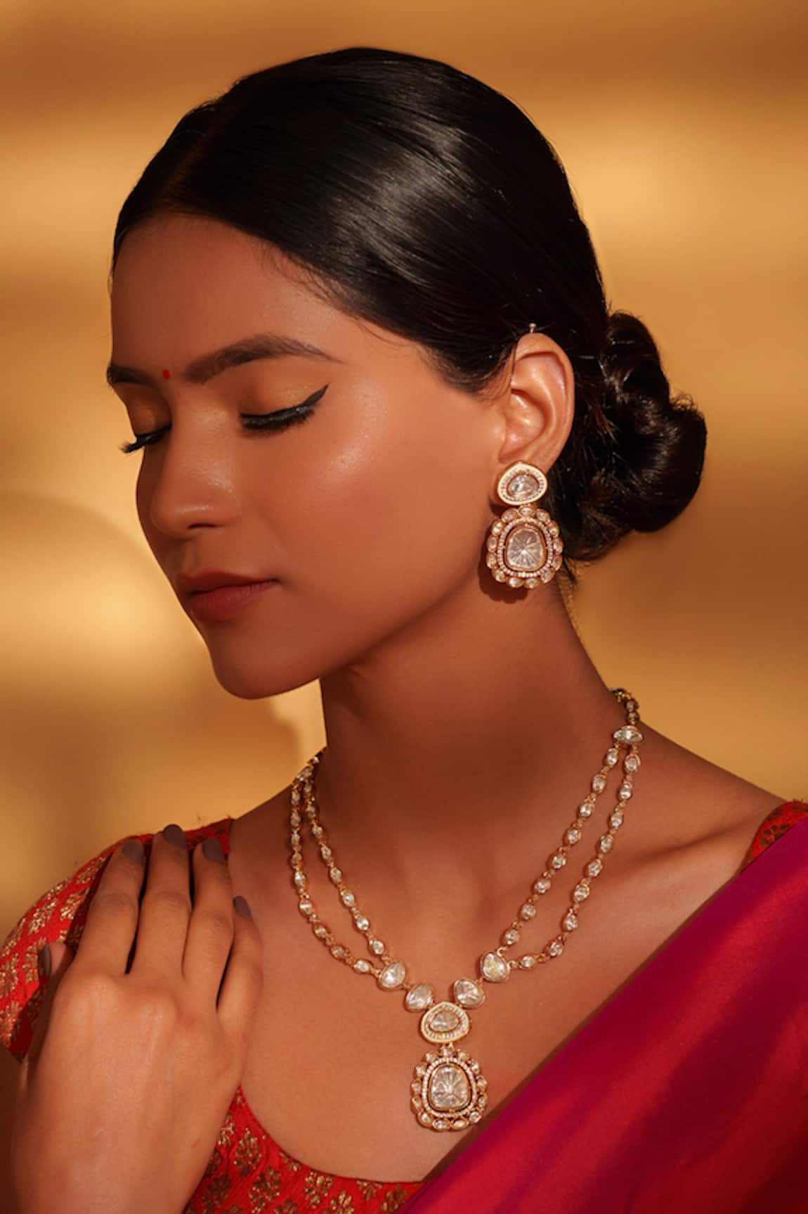 Zevar By Geeta Gold Polki Kundan Necklace & Earrings Set