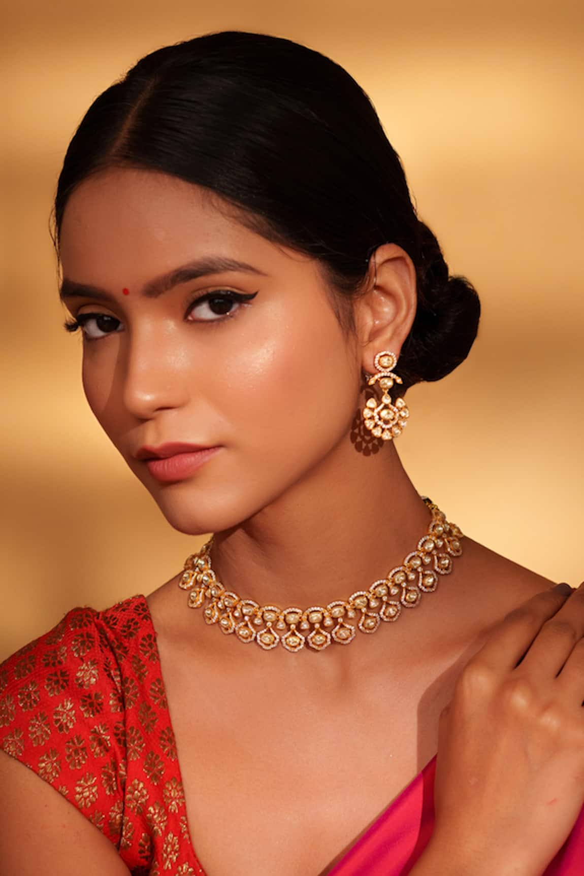 Zevar By Geeta Floral Drop Moissanite Choker Set 
