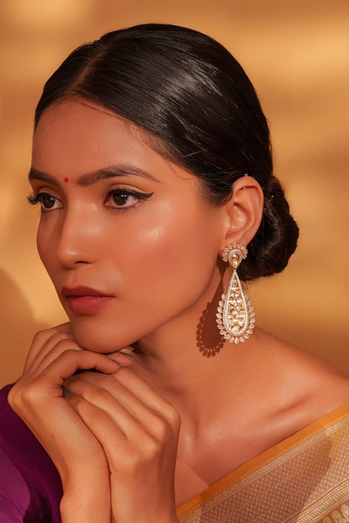 Zevar By Geeta Kundan Stone Dangler Earrings 