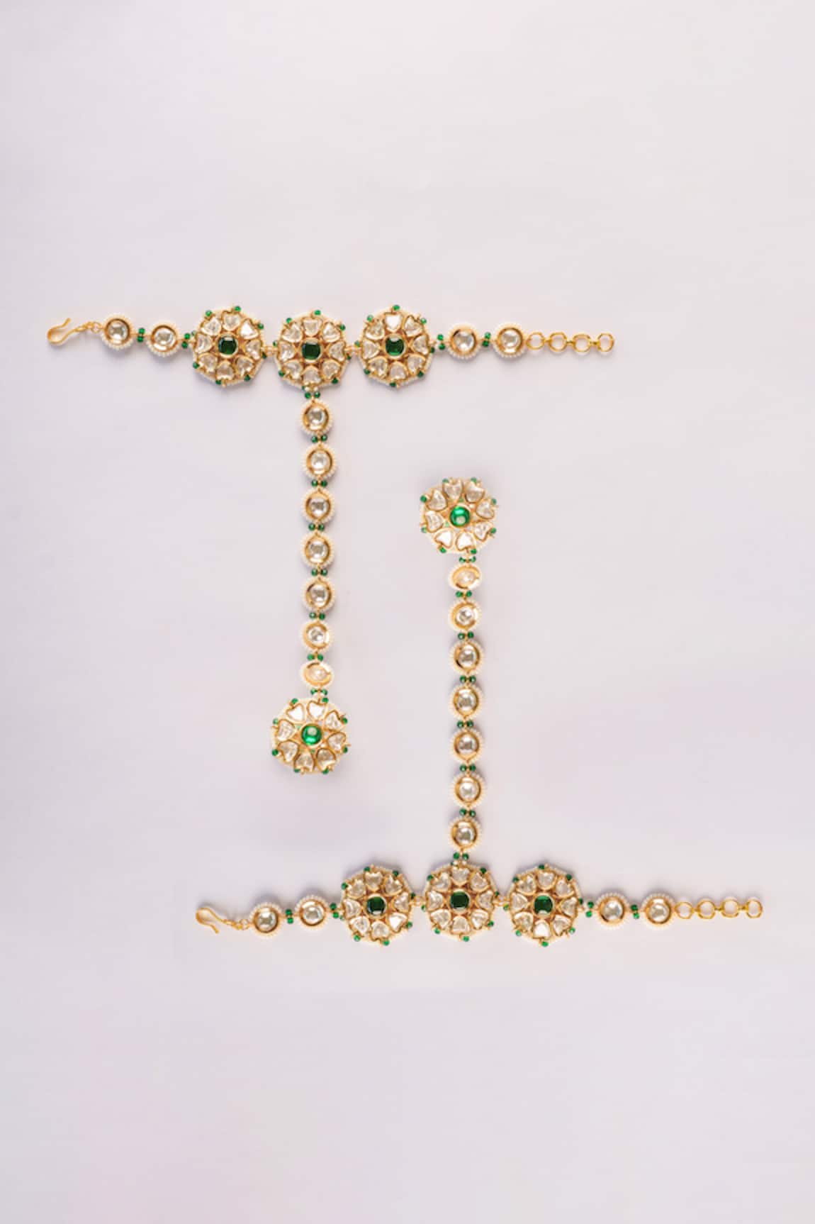 Zevar By Geeta Gold Kundan Polki Floral Haathphool Set 