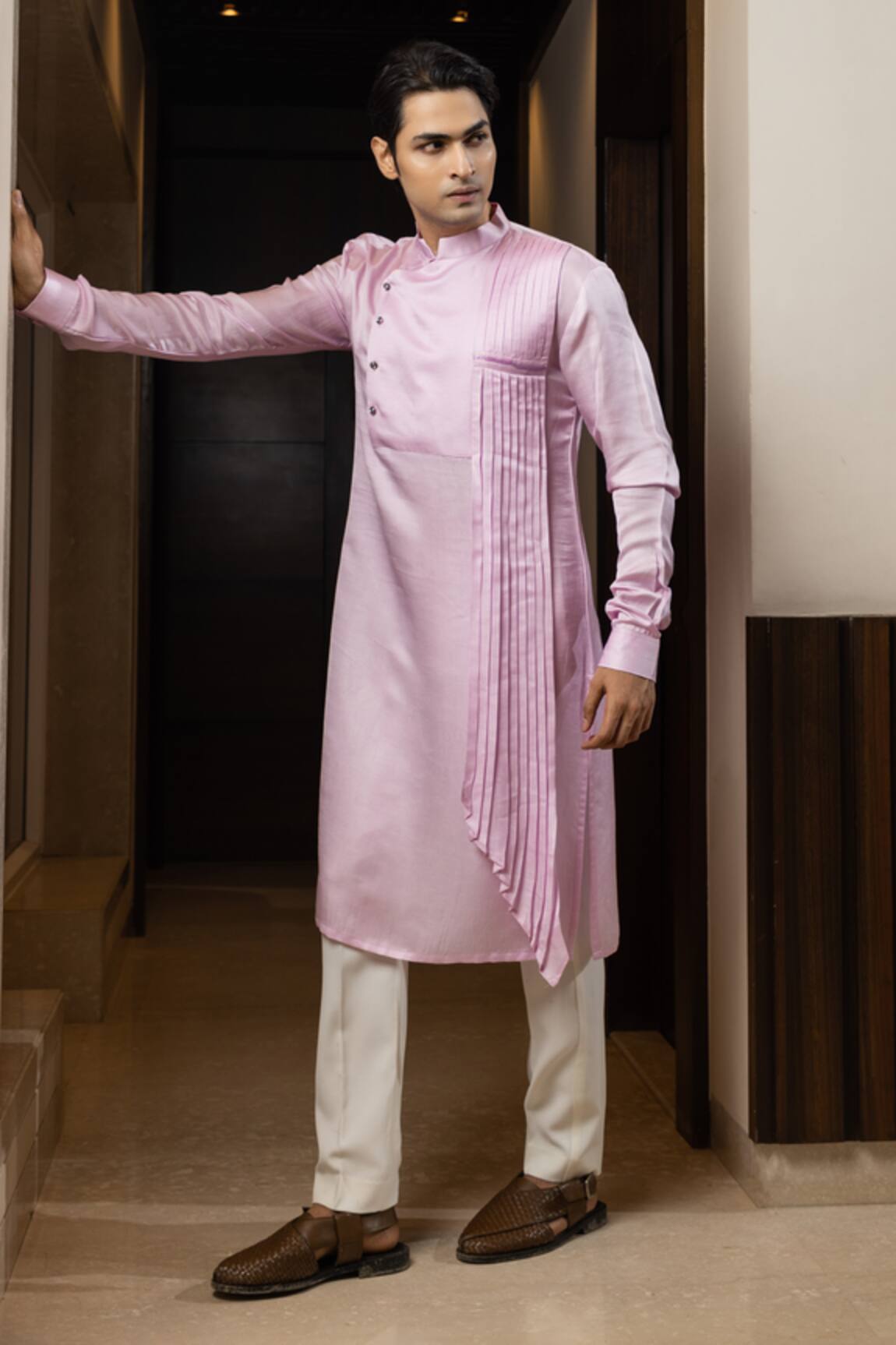 Yoseba Pleated Linen Kurta & Pant Pyjama Set