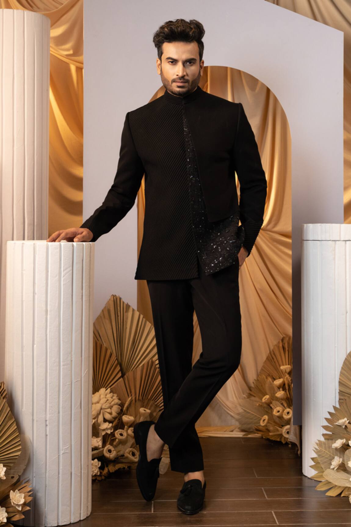 YOSEBA Floral Embroidered Bandhgala & Trouser Set 