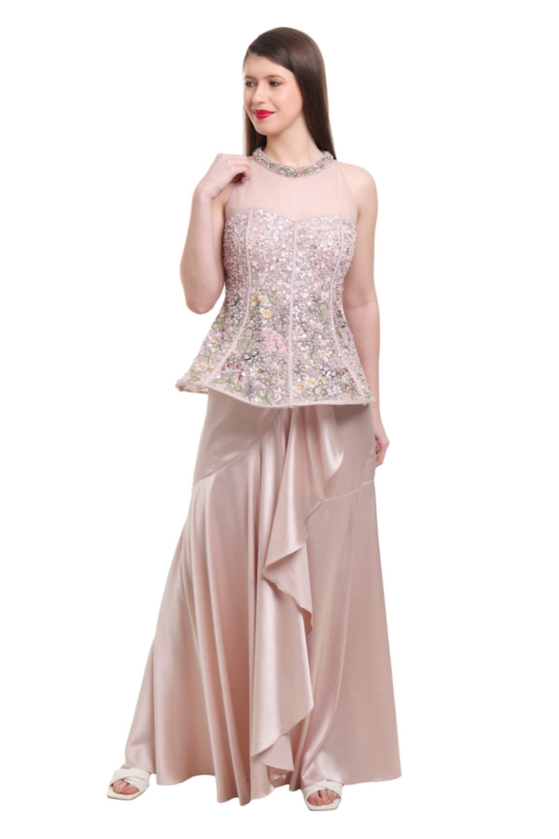 Isha Regalia Hand Embroidered Top & Draped Skirt Set 