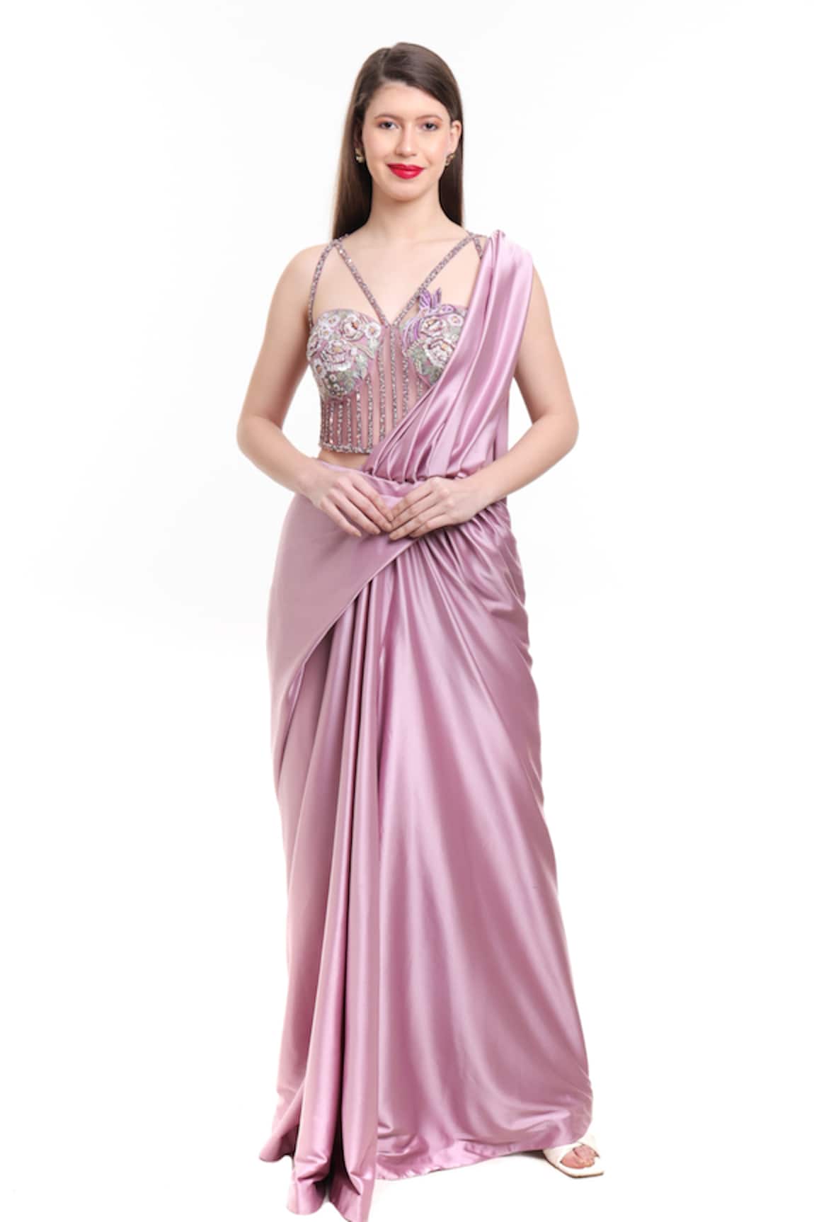 Isha Regalia Floral Hand Embroidered Pre-Draped Saree 