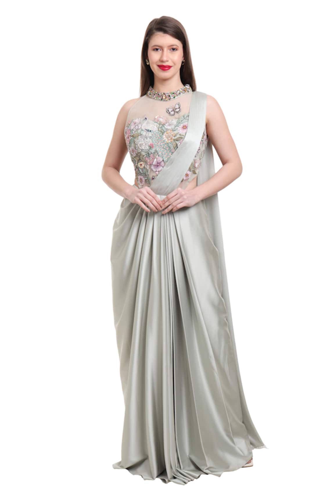 Isha Regalia Green Pre-Draped Saree & Embroidered Bodysuit 