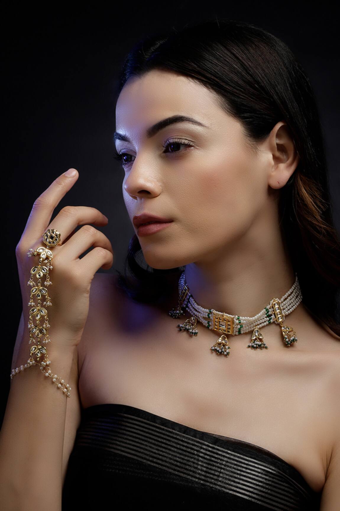 Dugran By Dugristyle Embellished Gold Plated Hathphool