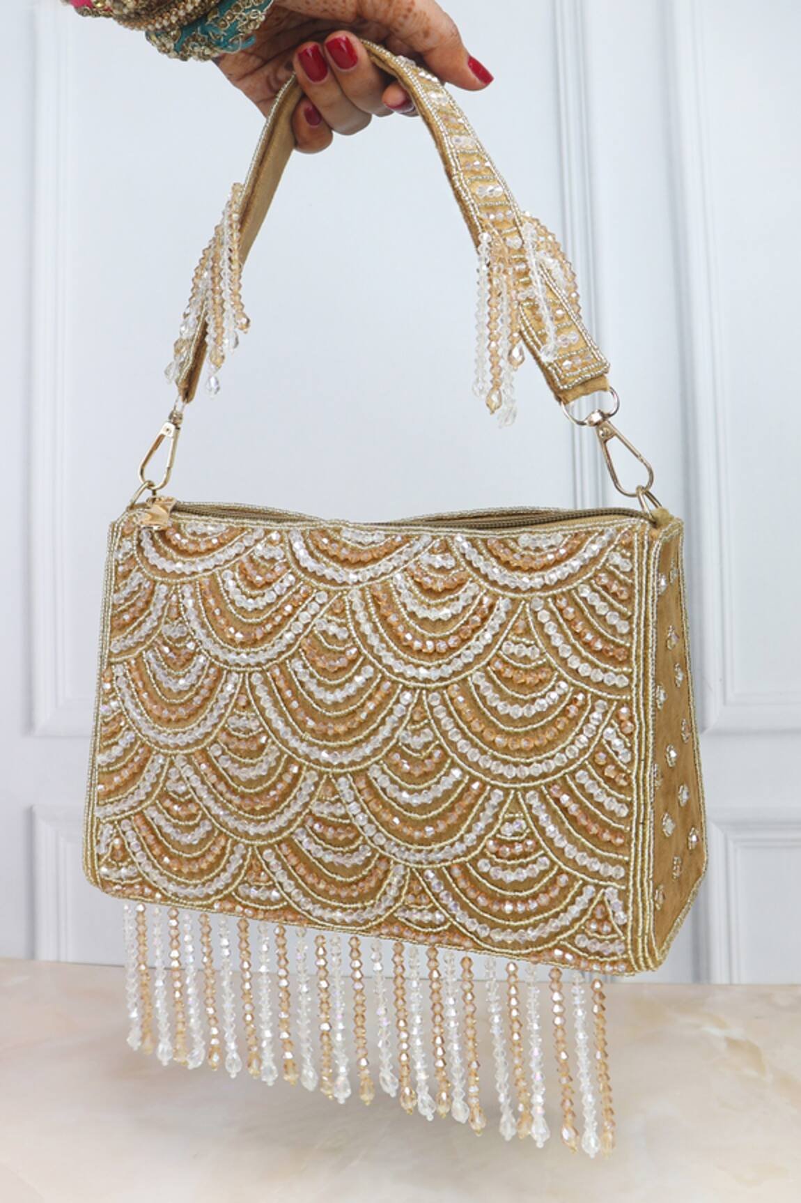 Soho Boho Studio By Aarti Thakur Embellished Handbag with Scallop Design