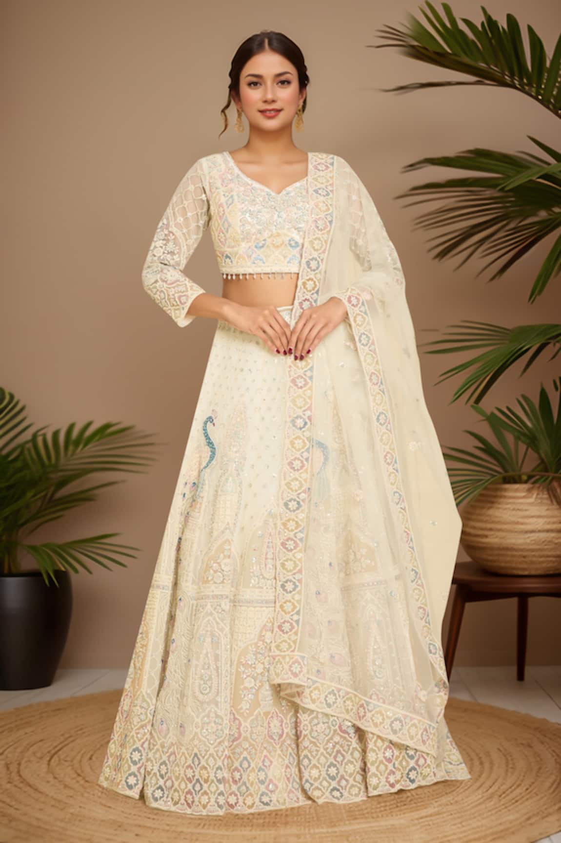Azeera Peacock Motif Embroidered Lehenga Set 