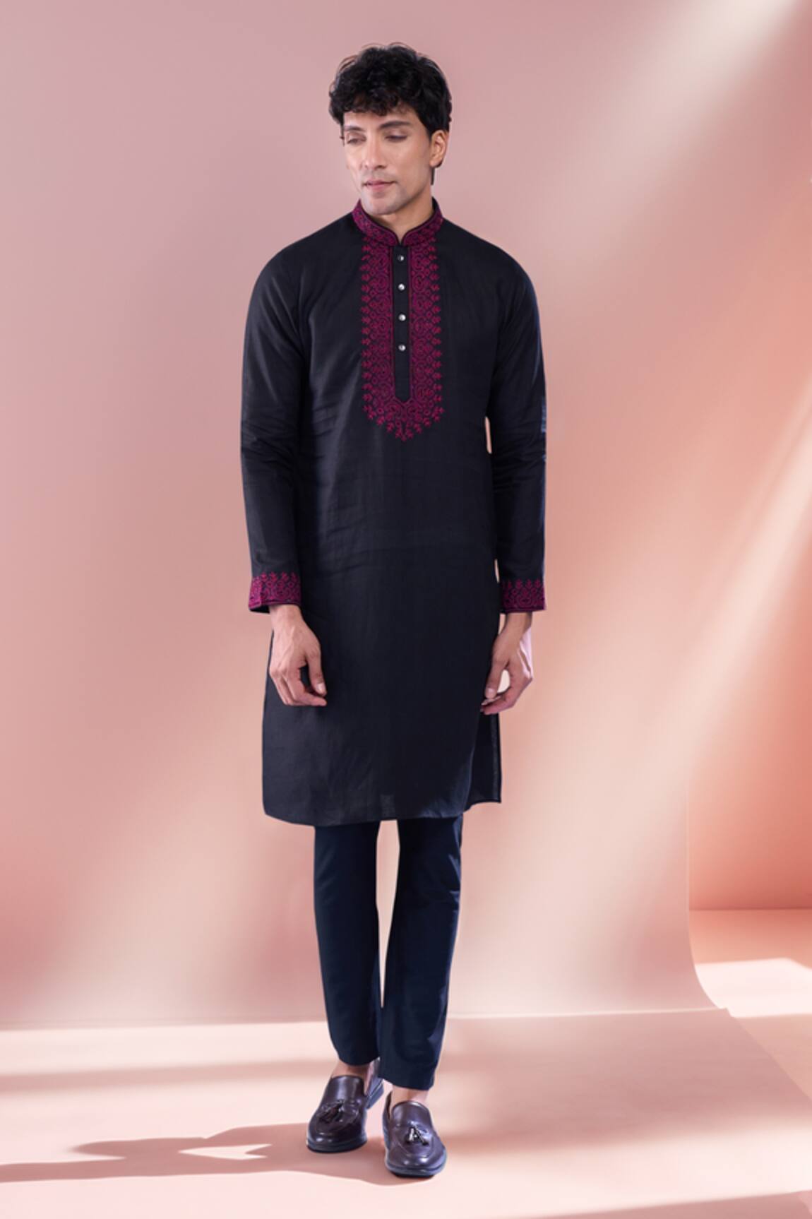 Aariyana Couture Black Ethnic Embroidered Placket Kurta 