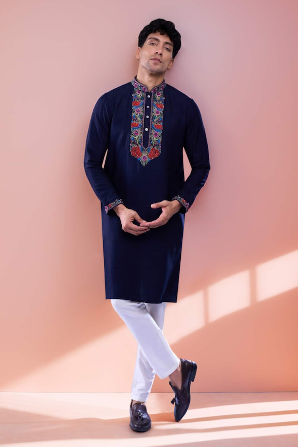 Aariyana Couture Floral Embroidered Navy Kurta Set 