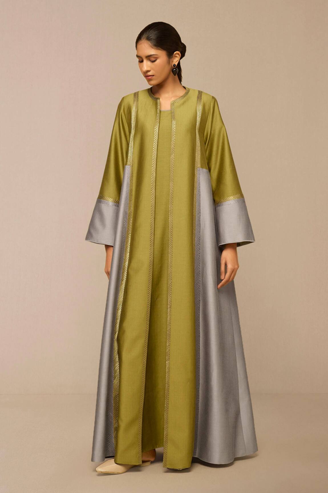 Ampm Tea Green & Grey Embroidered Jacket 