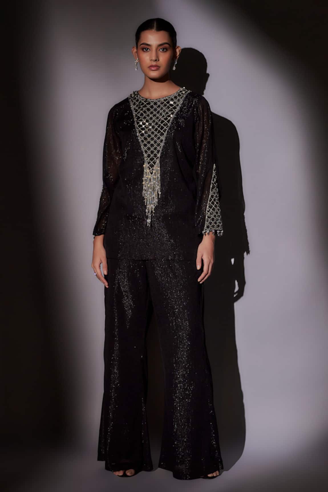 Ajiesh Oberoi Black Lurex Embroidered Kurta & Pant Set 