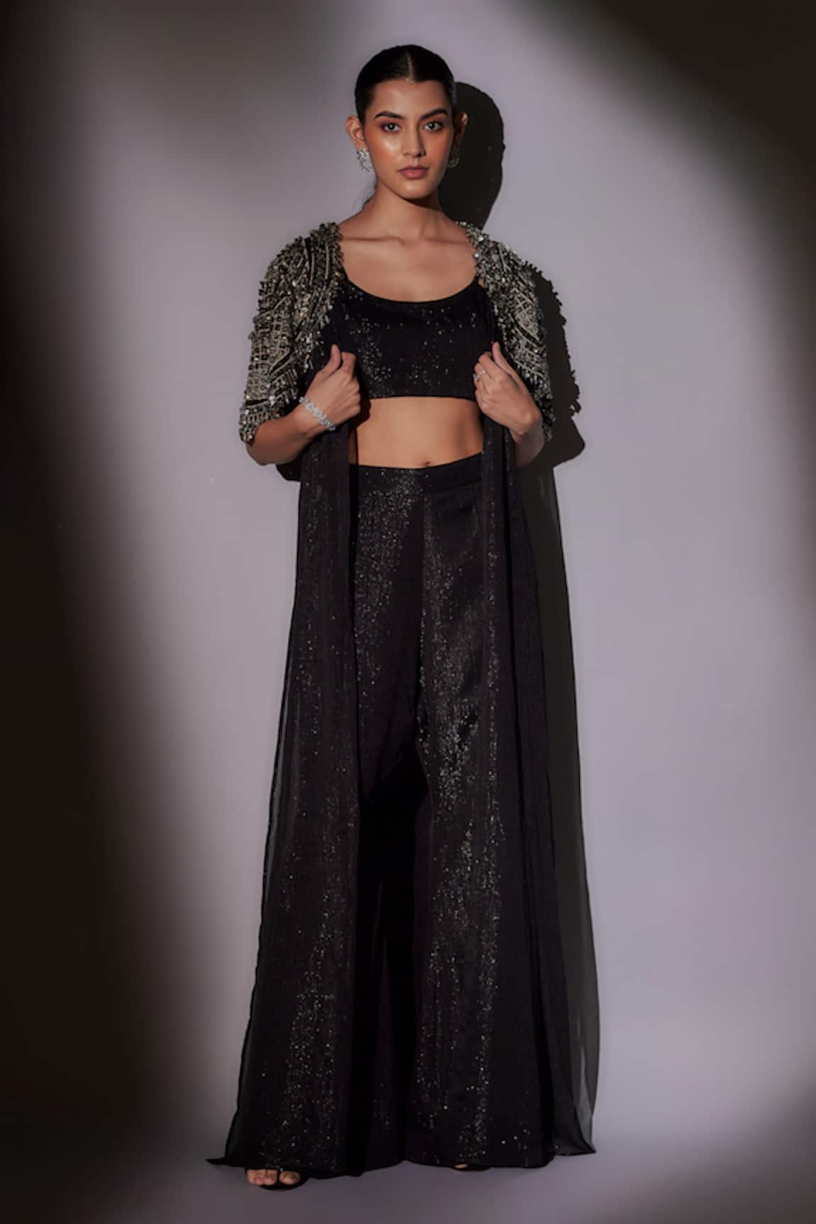 Ajiesh Oberoi Checkered Embroidered Cape & Pant Set 