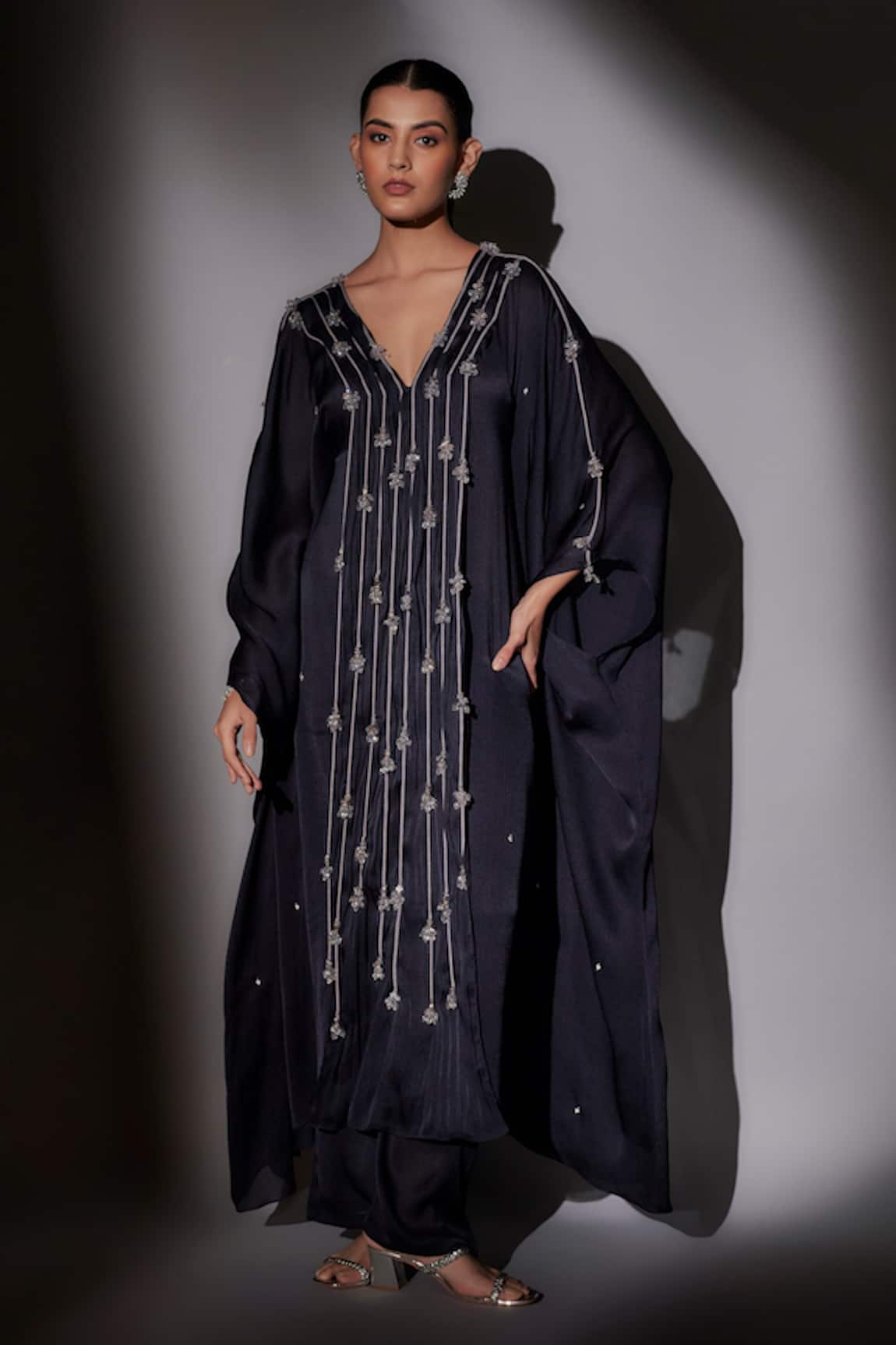 Ajiesh Oberoi Navy Blue Crystal Embroidered Kaftan & Pant