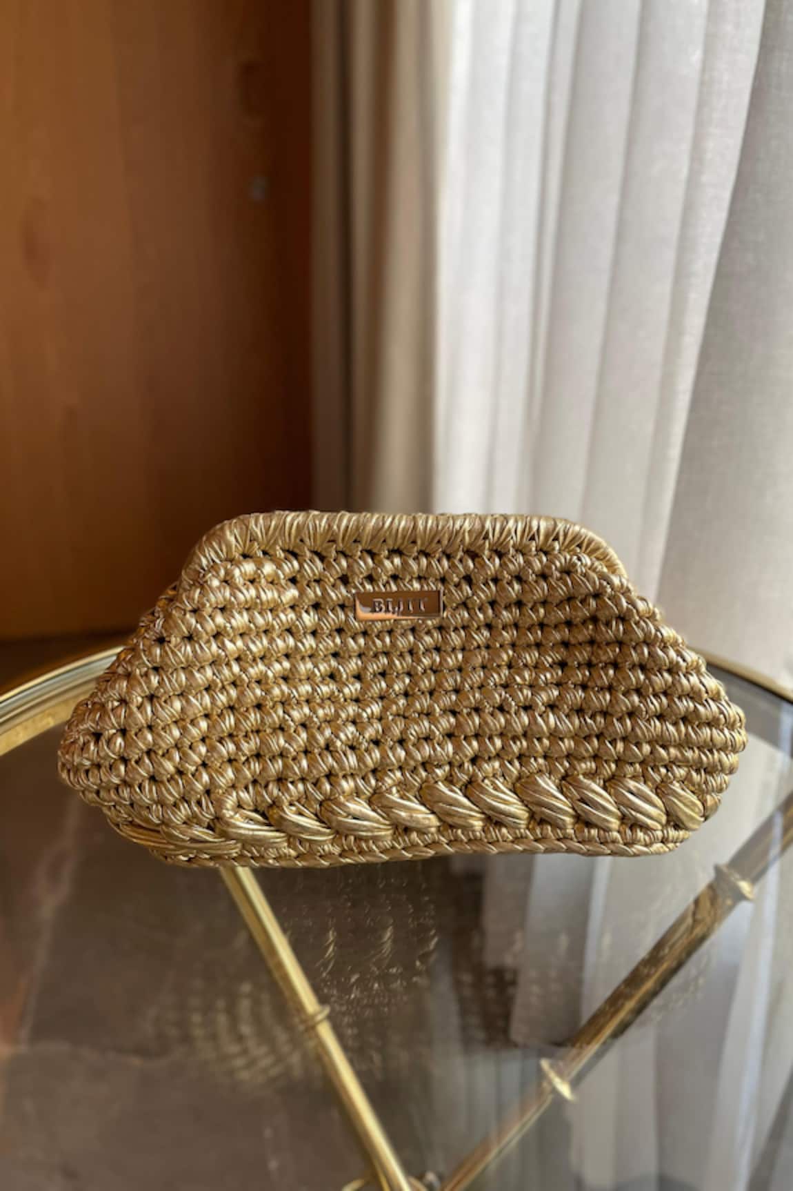 BIJIT Gold Knotted Weave Textured Clutch 