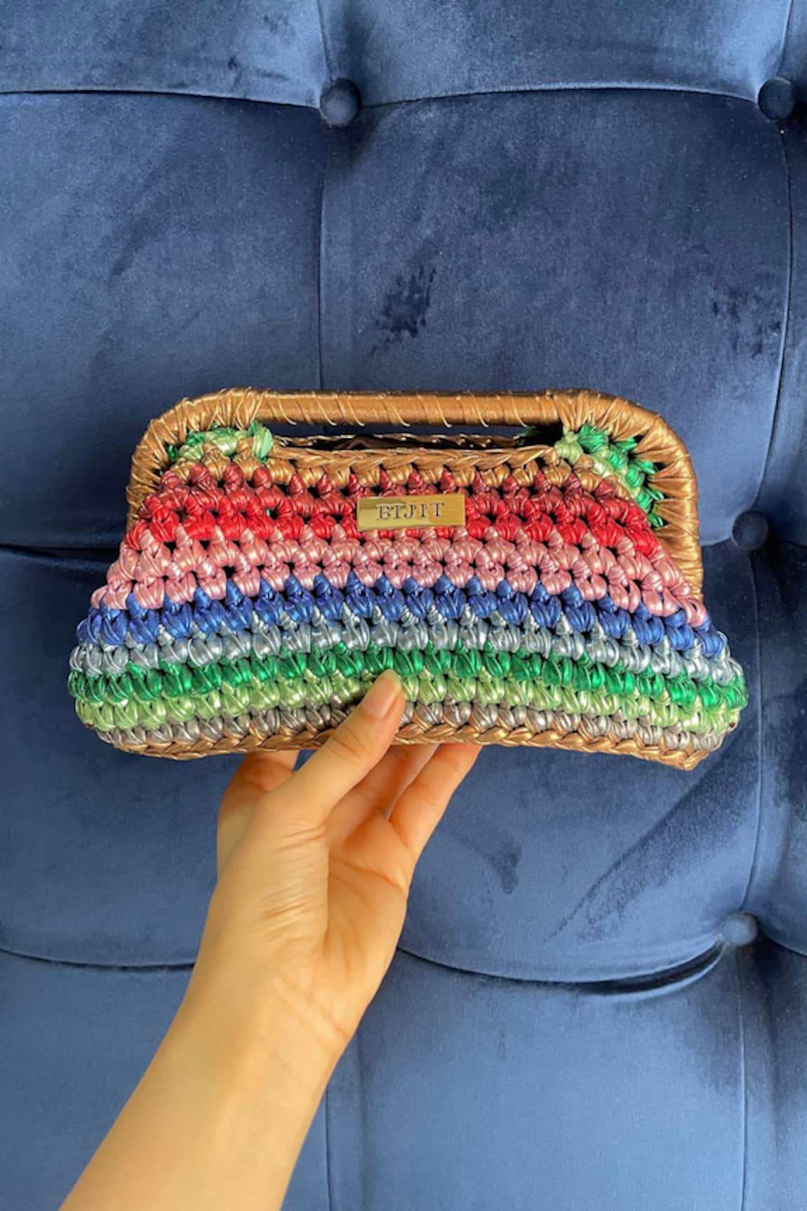 BIJIT Multi Color Rainbow Weave Textured Clutch 