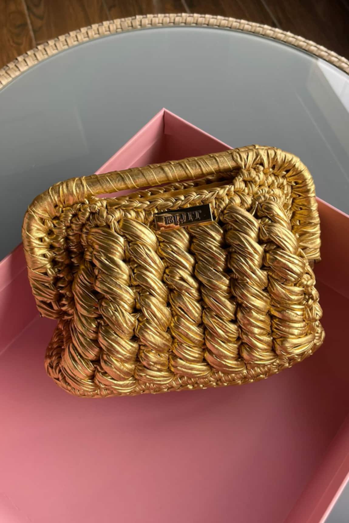 BIJIT Gold Braided Weave Clutch 