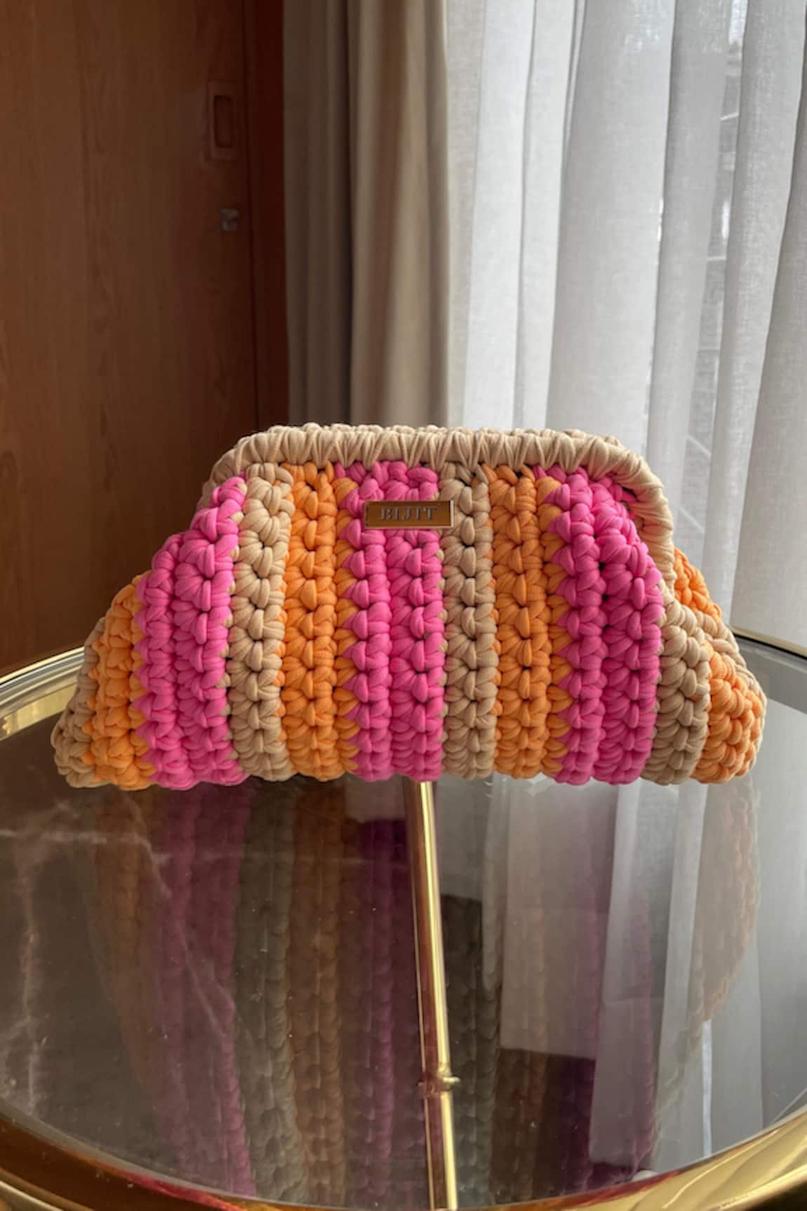 BIJIT Multi Striped Interlock Knotted Clutch 