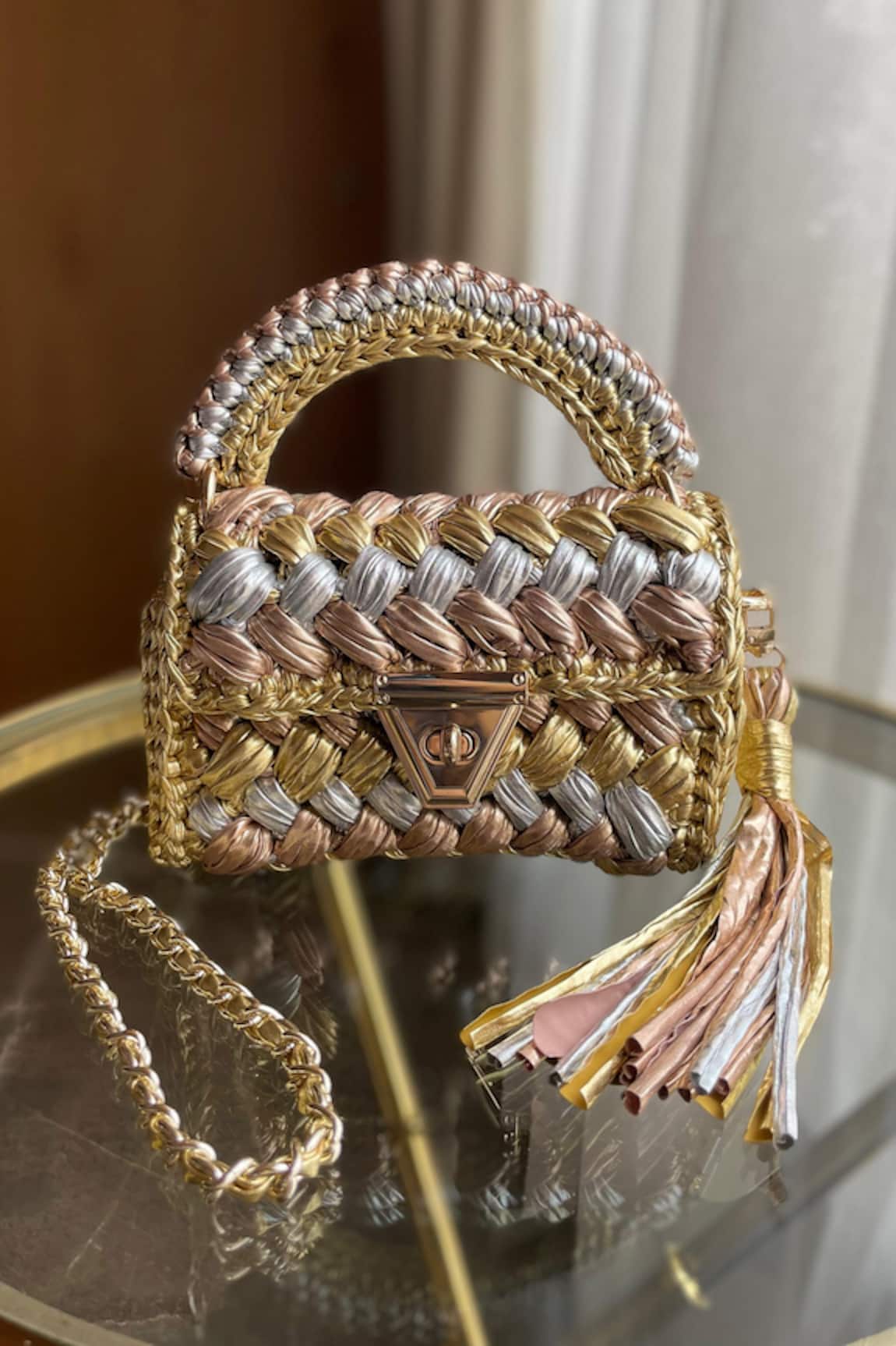 BIJIT Multi Color Braided Texture Handbag 