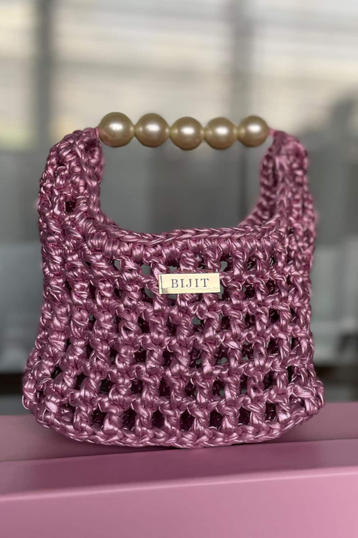 BIJIT Pearl Handle Interknot Weave Handbag 