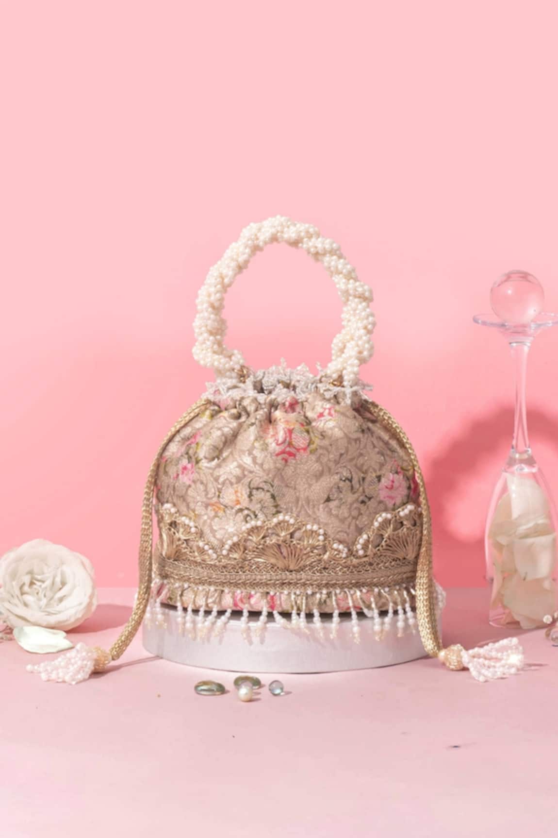 Amyra Floral Organza Brocade Potli Bag 