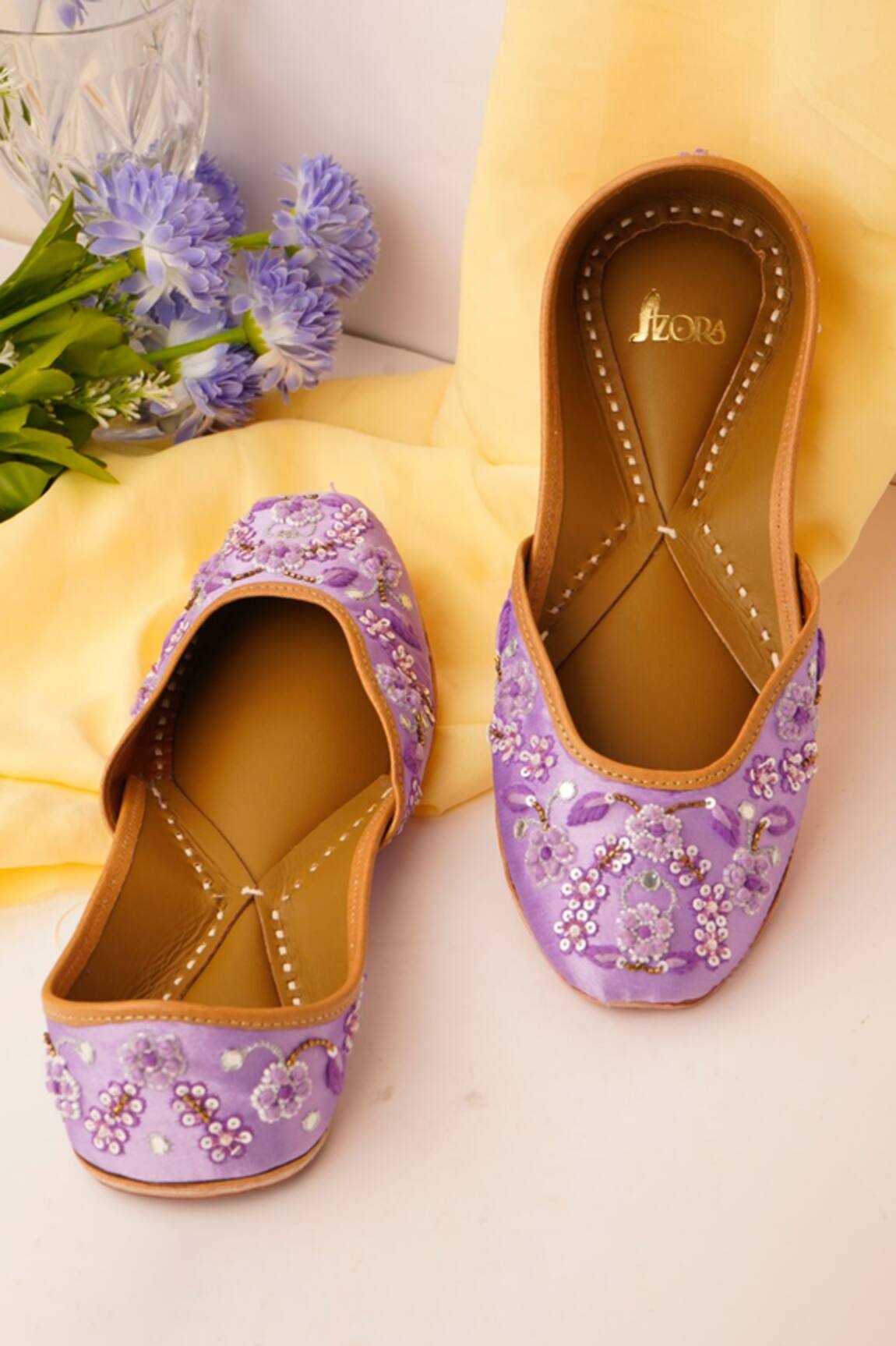 Azora Dream Flora Sequin Embroidered Juttis 