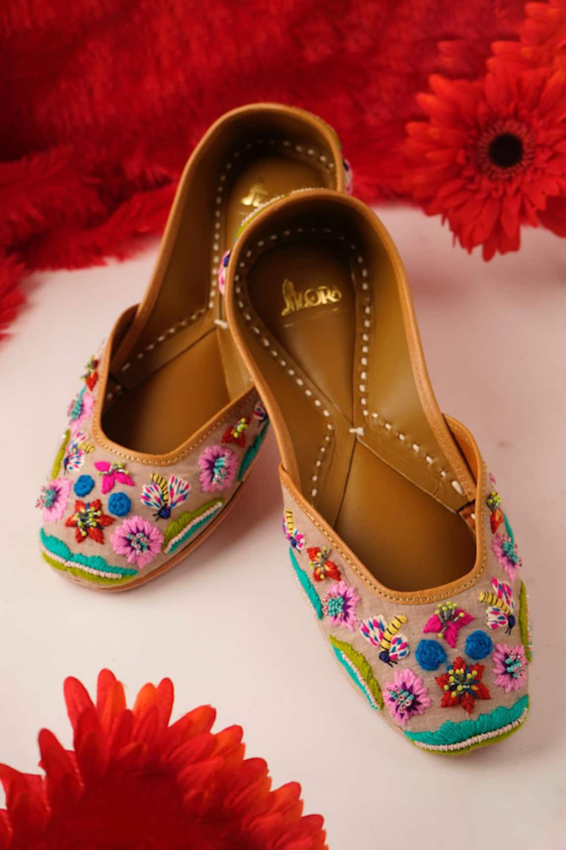 Azora Gardenia Bead Embroidered Juttis 