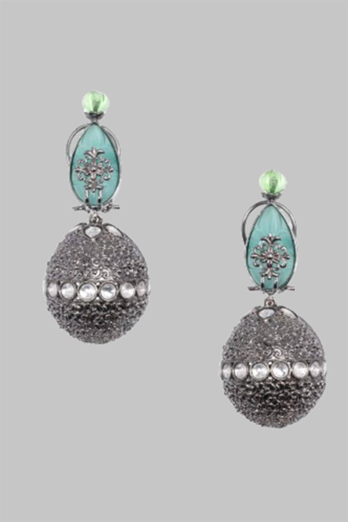 Nayaab By Sonia Aqua Stone & Polki Drop Earrings