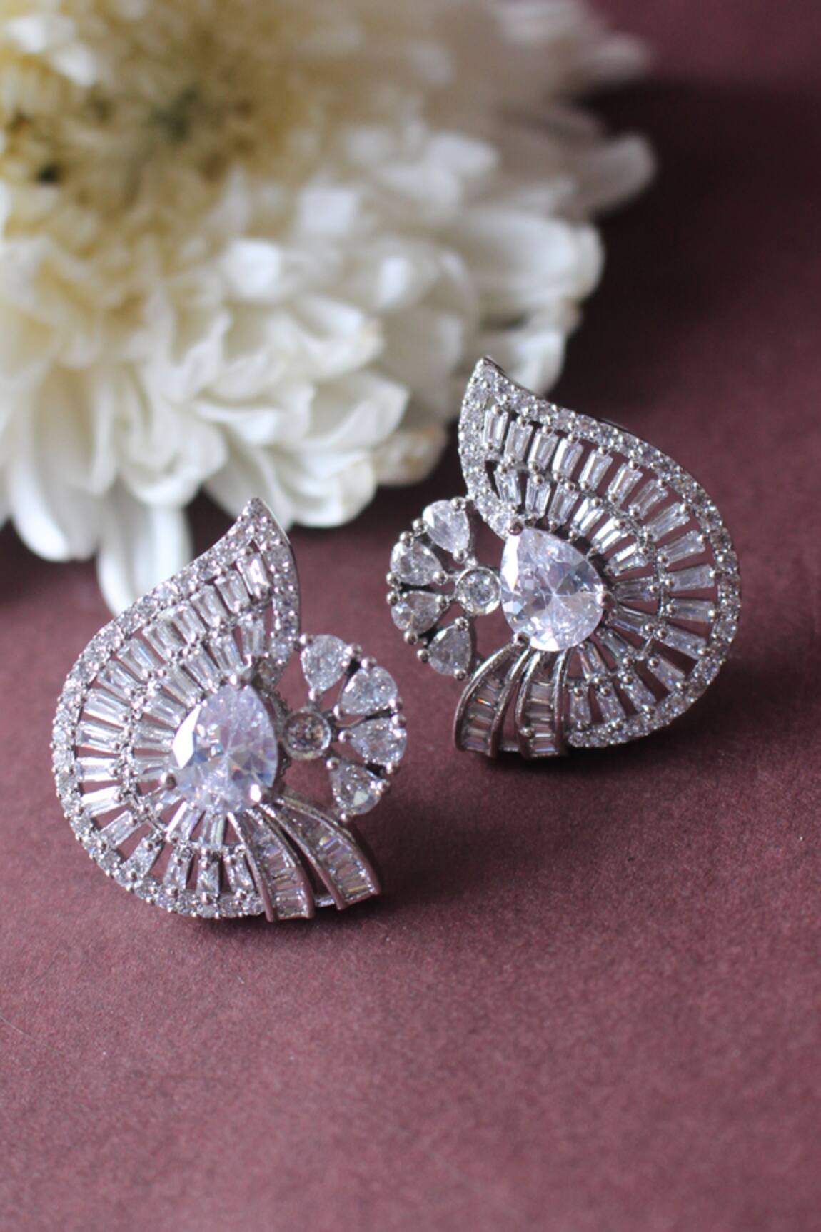 Nayaab By Sonia Stone Embellished Silver Stud Earrings